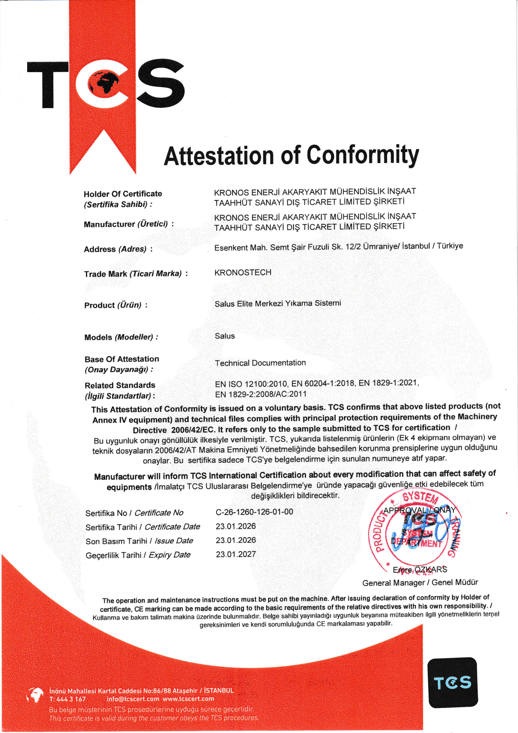 TSE Service Qualification Certificate